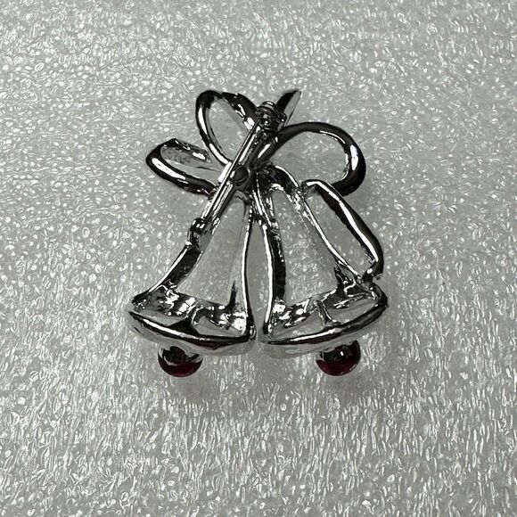 Vintage GERRY'S Christmas BELL Brooch Pin Silver Tone Enamel 2-1/4" Beautiful - Picture 5 of 12